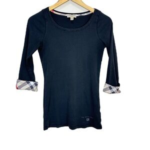 Burberry Brit Black Check‎ Cuff Stretch Top Shirt Women’s Medium